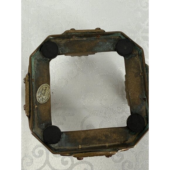 Vintage Pineapple-Themed Brass & Wood Coaster Set With Holder (Candle not includ - Picture 3 of 5